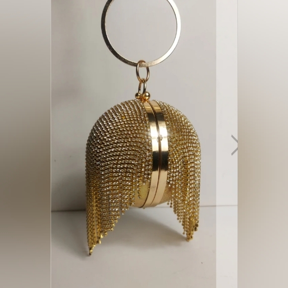 Round Rhinestone Gold Party Bag - Picture 1 of 9